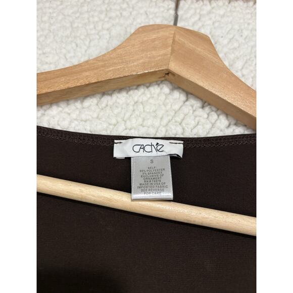 Caché Y2K One Sleeve Chocolate Dress Size S Ruched Gold Chain Asymmetric Bodycon - Picture 2 of 6